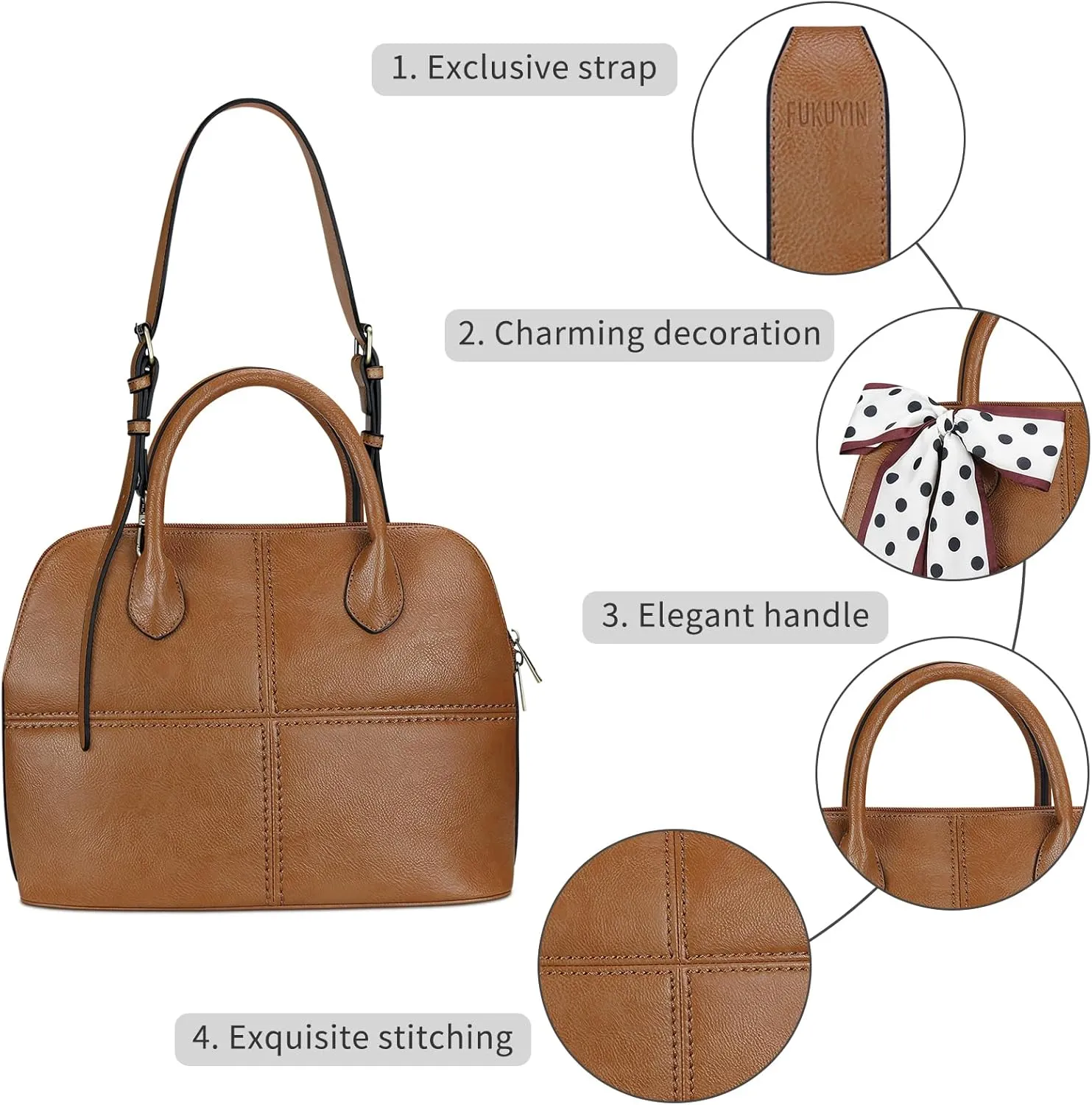 FUKUYIN Tote Purse for Women Medium Crossbody Bags Top Handle Dome Satchel Bag for Ladies Faxu Leather