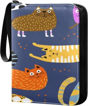 Funny Colorful Cats Card Binder, 4 Pockets Trading Card Binder Holder with 50 Sleeves Holder Album, Card Collection Binder Card Album Book for Football Basketball Baseball Games Sports Cards
