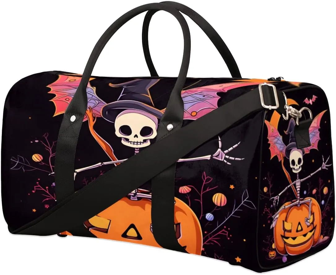 Funny Pumpkin Travel Duffle Bag for Women Men Gym Duffel Foldable Bag Waterproof Weekender Black Gothic Duffle Tote