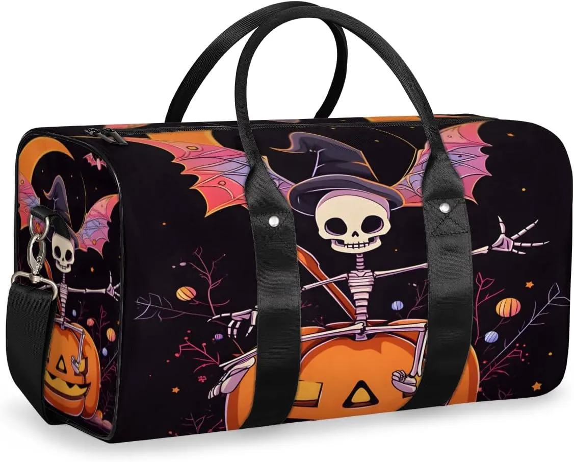 Funny Pumpkin Travel Duffle Bag for Women Men Gym Duffel Foldable Bag Waterproof Weekender Black Gothic Duffle Tote