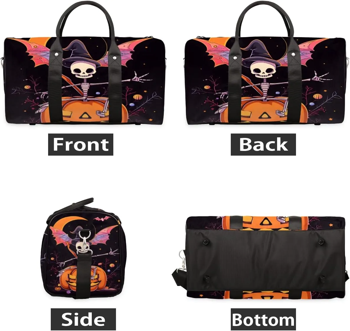 Funny Pumpkin Travel Duffle Bag for Women Men Gym Duffel Foldable Bag Waterproof Weekender Black Gothic Duffle Tote