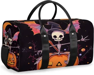 Funny Pumpkin Travel Duffle Bag for Women Men Gym Duffel Foldable Bag Waterproof Weekender Black Gothic Duffle Tote