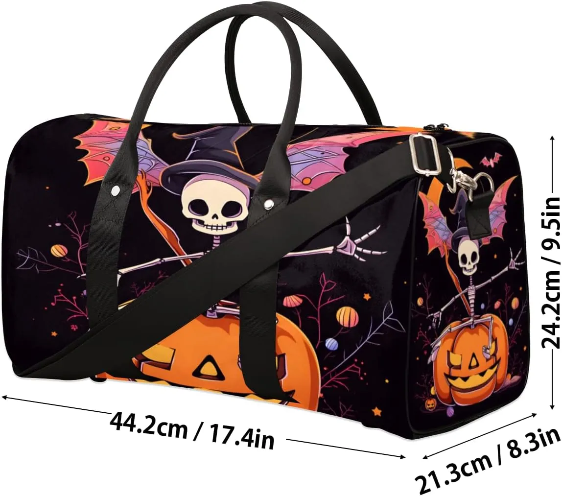 Funny Pumpkin Travel Duffle Bag for Women Men Gym Duffel Foldable Bag Waterproof Weekender Black Gothic Duffle Tote