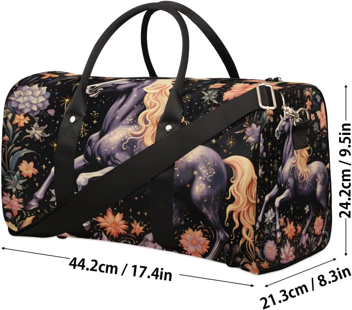 Funny Unicorn Travel Duffle Bag for Women Men Gym Duffel Foldable Bag Waterproof Weekender Rustic Forest Duffle Tote