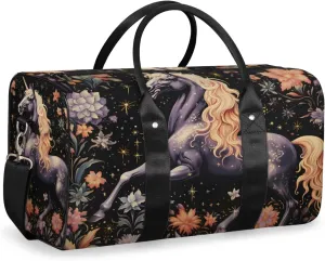 Funny Unicorn Travel Duffle Bag for Women Men Gym Duffel Foldable Bag Waterproof Weekender Rustic Forest Duffle Tote