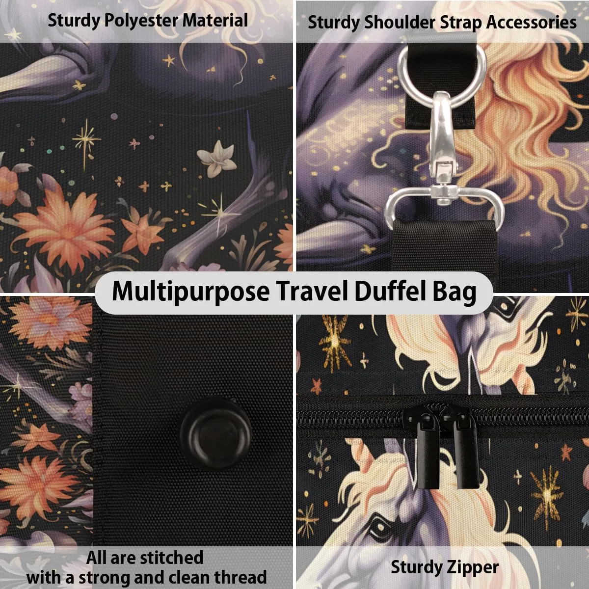 Funny Unicorn Travel Duffle Bag for Women Men Gym Duffel Foldable Bag Waterproof Weekender Rustic Forest Duffle Tote