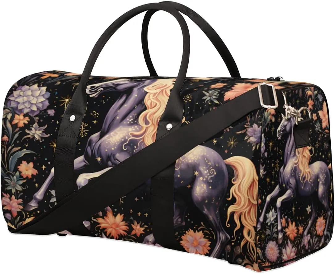 Funny Unicorn Travel Duffle Bag for Women Men Gym Duffel Foldable Bag Waterproof Weekender Rustic Forest Duffle Tote
