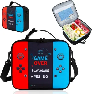 Game Console Bento Insulated Lunch Bag lonchera for Teen Boy Kid Gamer Lunch Box Reusable Large Capacity Portable Waterproof Leakproof with name tag to School Office Picnic (Black)