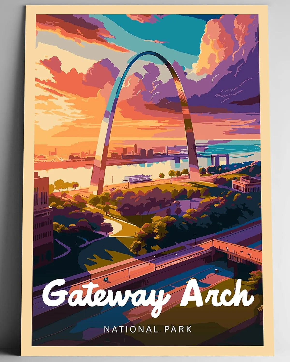 Gateway Arch National Park Modern Style Travel Poster - 8x10-12x18-18x24-24x36 / 4x6 Postcard Designer Series Art Print USA United States Wall Art Missouri (12x18 Inch Poster)