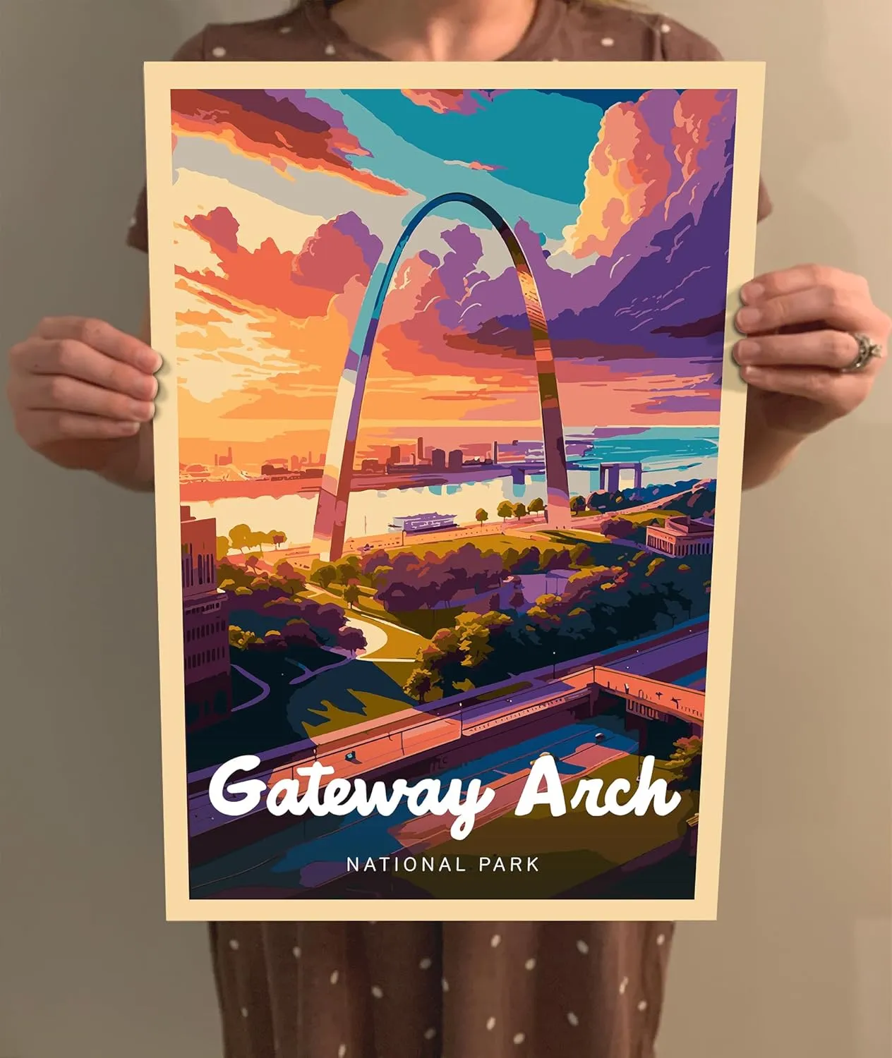 Gateway Arch National Park Modern Style Travel Poster - 8x10-12x18-18x24-24x36 / 4x6 Postcard Designer Series Art Print USA United States Wall Art Missouri (12x18 Inch Poster)
