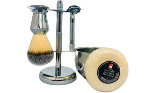 G.B.S Men's Shaving Set Short Handle Safety Razor, Shaving Brush, Chrome Dual Stand for Razor and Brush, Shaving Bowl, Shave Soap, Sandalwood Aftershave Balm, Pre-Shave Oil