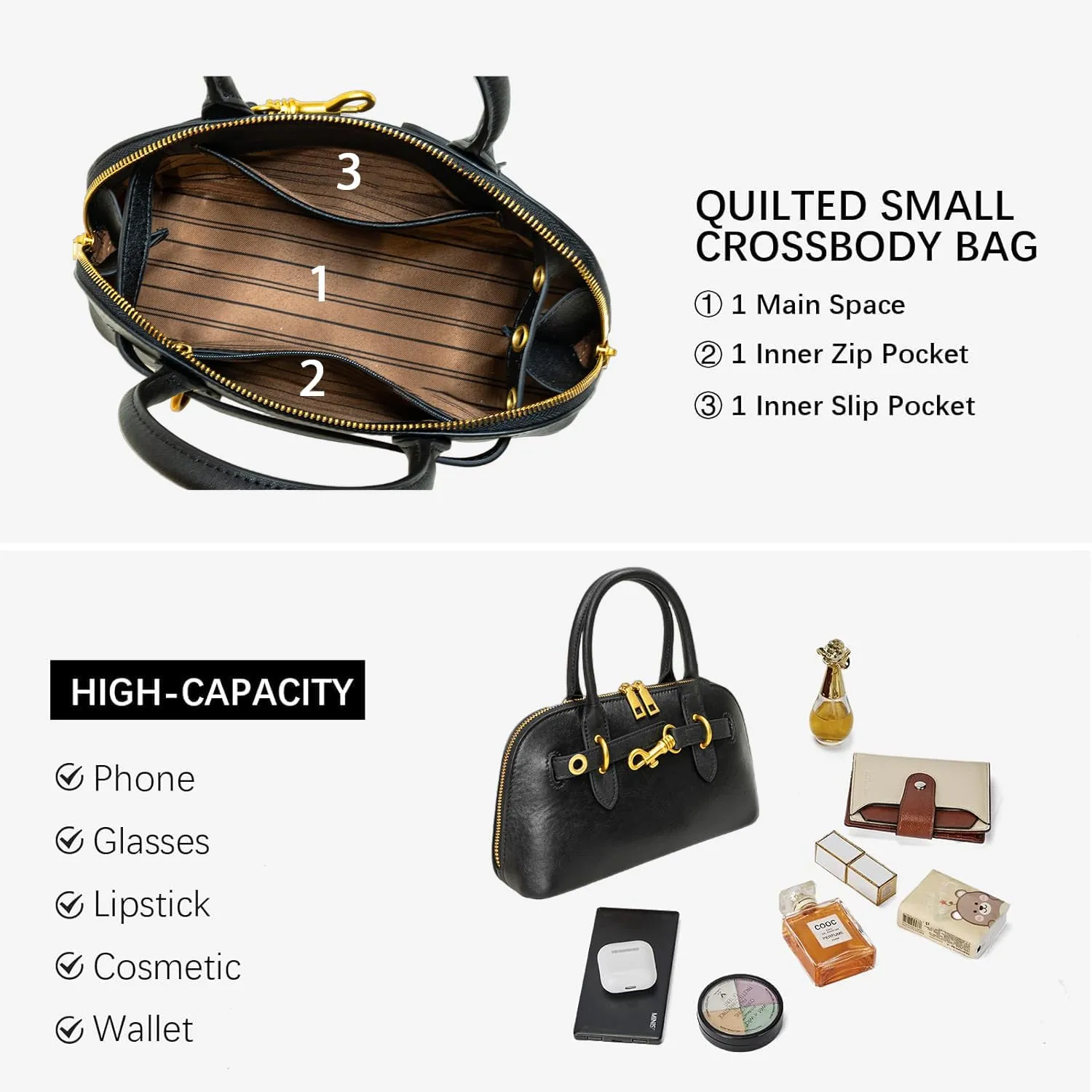 Genuine Leather Crossbody Bag for Women with Top Handle, Small Shoulder Tote Handbag, Designer Satchel Purse for Everyday Use
