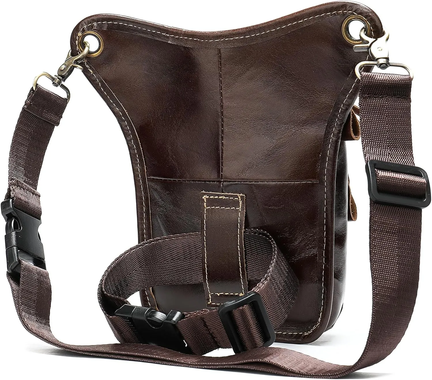 Genuine Leather Drop Leg Bag Motorcycle Thigh Purse Hip Pouch Waist Fanny Pack for Women Men Black
