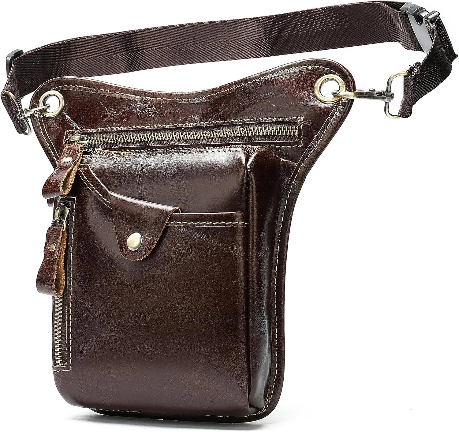 Genuine Leather Drop Leg Bag Motorcycle Thigh Purse Hip Pouch Waist Fanny Pack for Women Men Black