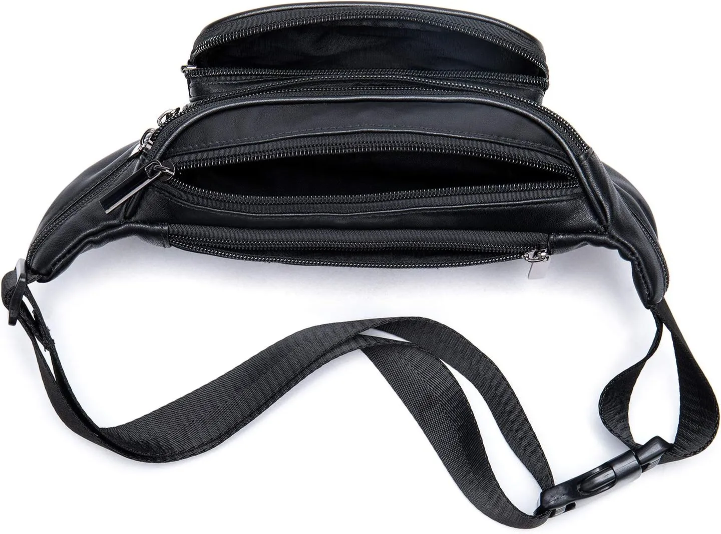 Genuine Leather Fanny Pack Men Women Multi-Pockets sling Waist Bag For Travel Sports Hiking Cycling Fishing Running Black Small