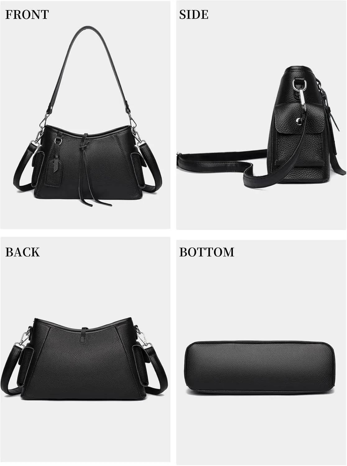 Genuine Leather Hobo Bag for Women - Lightweight Crossbody Shoulder Purse with 2 Shoulder Straps,Top Handle and Side Pockets