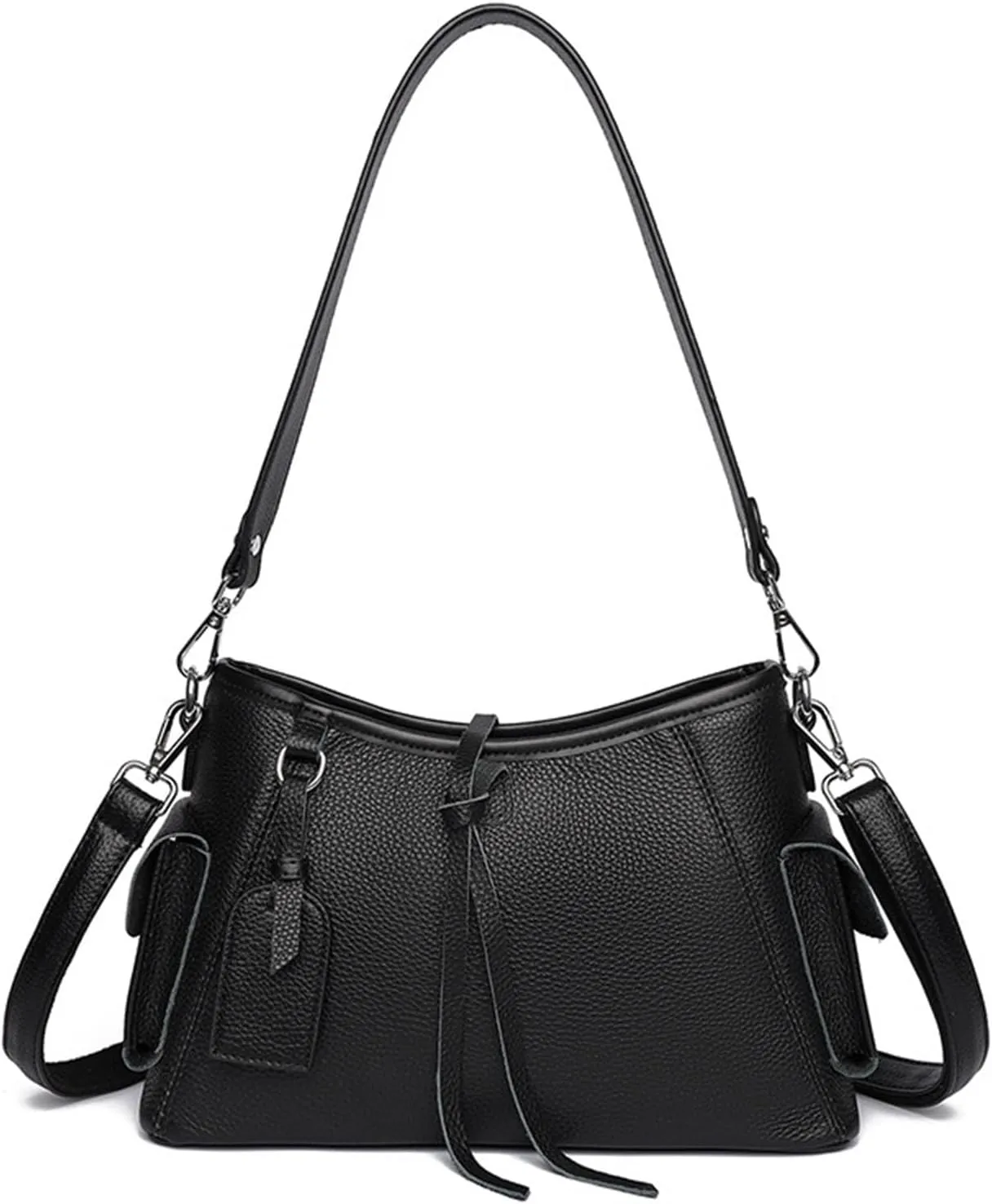 Genuine Leather Hobo Bag for Women - Lightweight Crossbody Shoulder Purse with 2 Shoulder Straps,Top Handle and Side Pockets