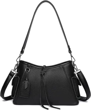 Genuine Leather Hobo Bag for Women - Lightweight Crossbody Shoulder Purse with 2 Shoulder Straps,Top Handle and Side Pockets