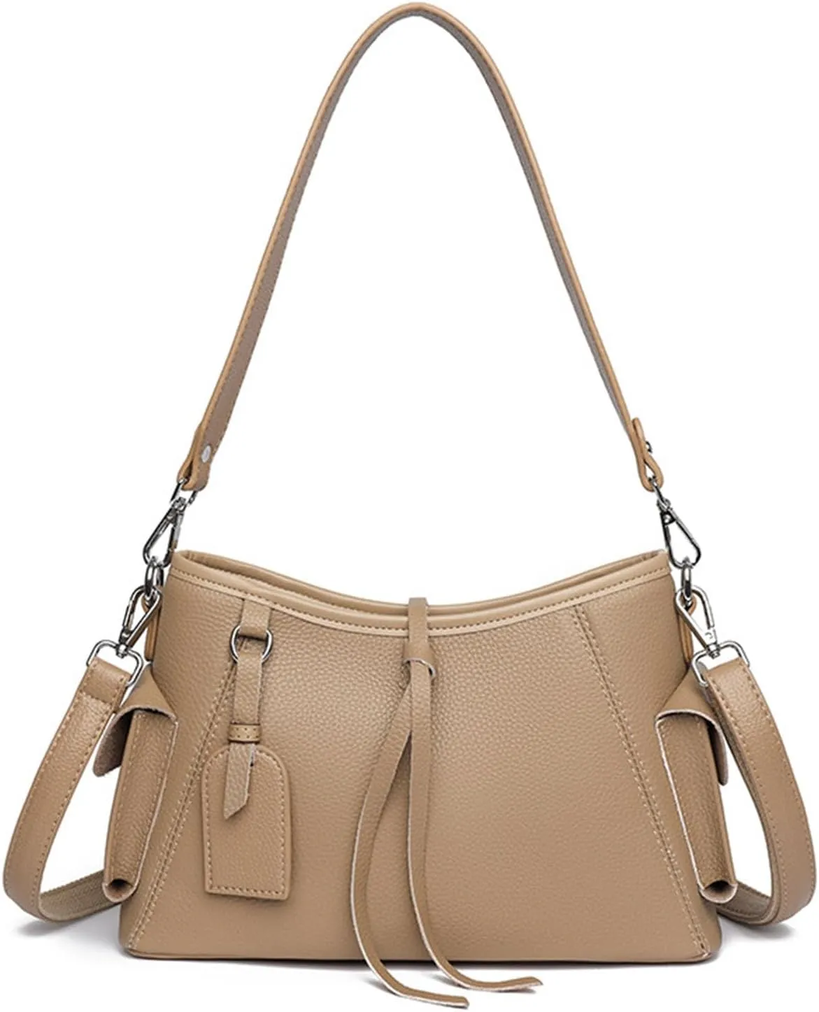 Genuine Leather Hobo Bag for Women - Lightweight Crossbody Shoulder Purse with 2 Shoulder Straps,Top Handle and Side Pockets