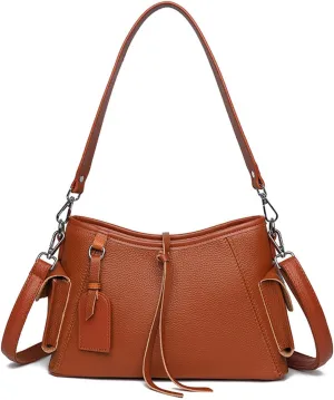 Genuine Leather Hobo Bag for Women - Lightweight Crossbody Shoulder Purse with 2 Shoulder Straps,Top Handle and Side Pockets