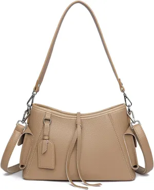 Genuine Leather Hobo Bag for Women - Lightweight Crossbody Shoulder Purse with 2 Shoulder Straps,Top Handle and Side Pockets