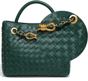 Genuine Leather Women's Top-handle Handbags Fashion Ladies Handbags Shoulder Bag Purse Woven Tote Bag for Women Clutch Bag