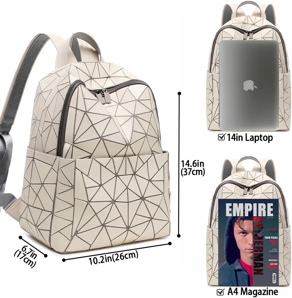 Geometric Women's Backpack Geometries Large Purse Backpack Diamond Geometrical Bag Travel Bags Retro Daypack for Casual, College, Work(Beige)
