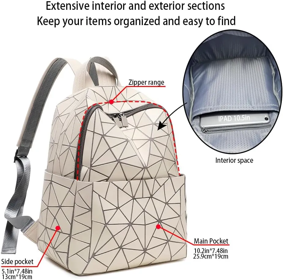 Geometric Women's Backpack Geometries Large Purse Backpack Diamond Geometrical Bag Travel Bags Retro Daypack for Casual, College, Work(Beige)