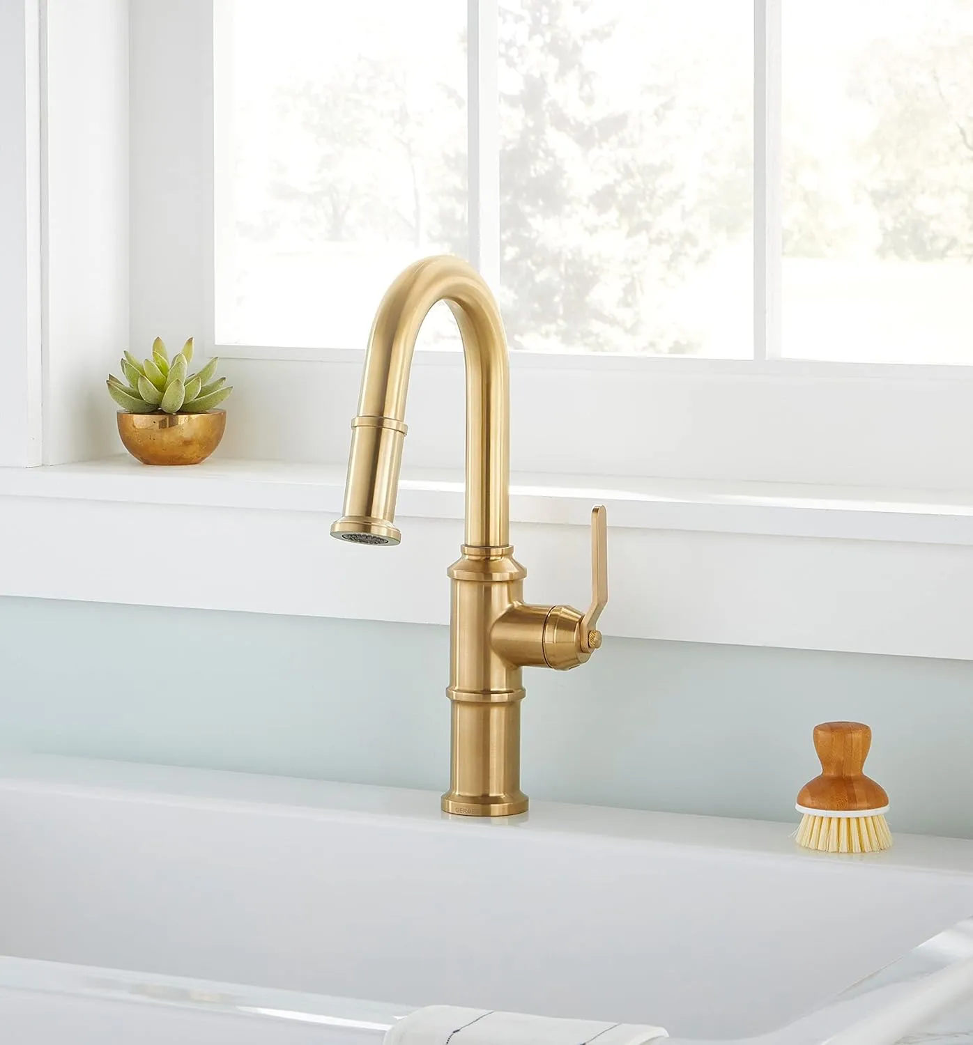 Gerber Kinzie Single Handle Pull Down Sprayer Prep Faucet in Brushed Bronze, D150537BB