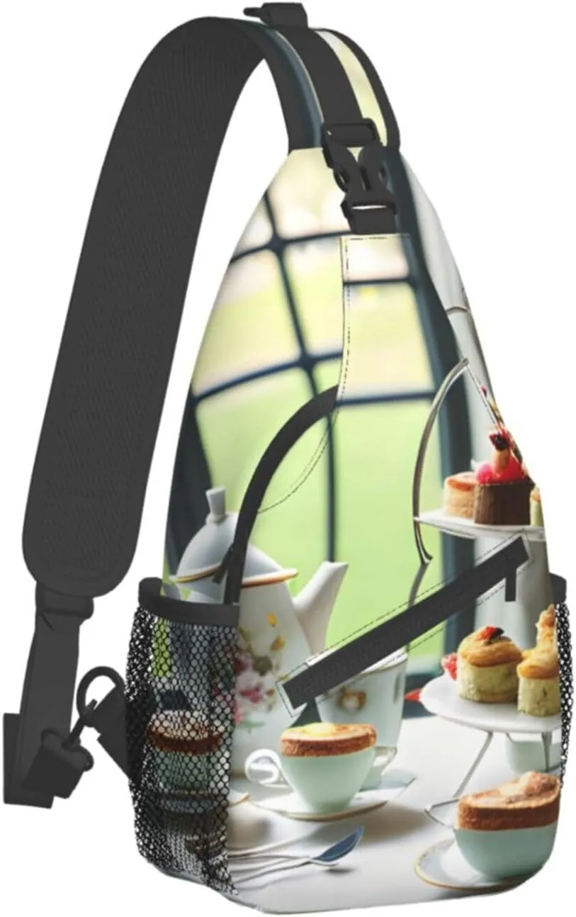 GeRRiT Afternoon Tea Print Small Backpack Sling Bag For Women Men, Chest Bag Daypack Crossbody For Travel Sport, SB-122