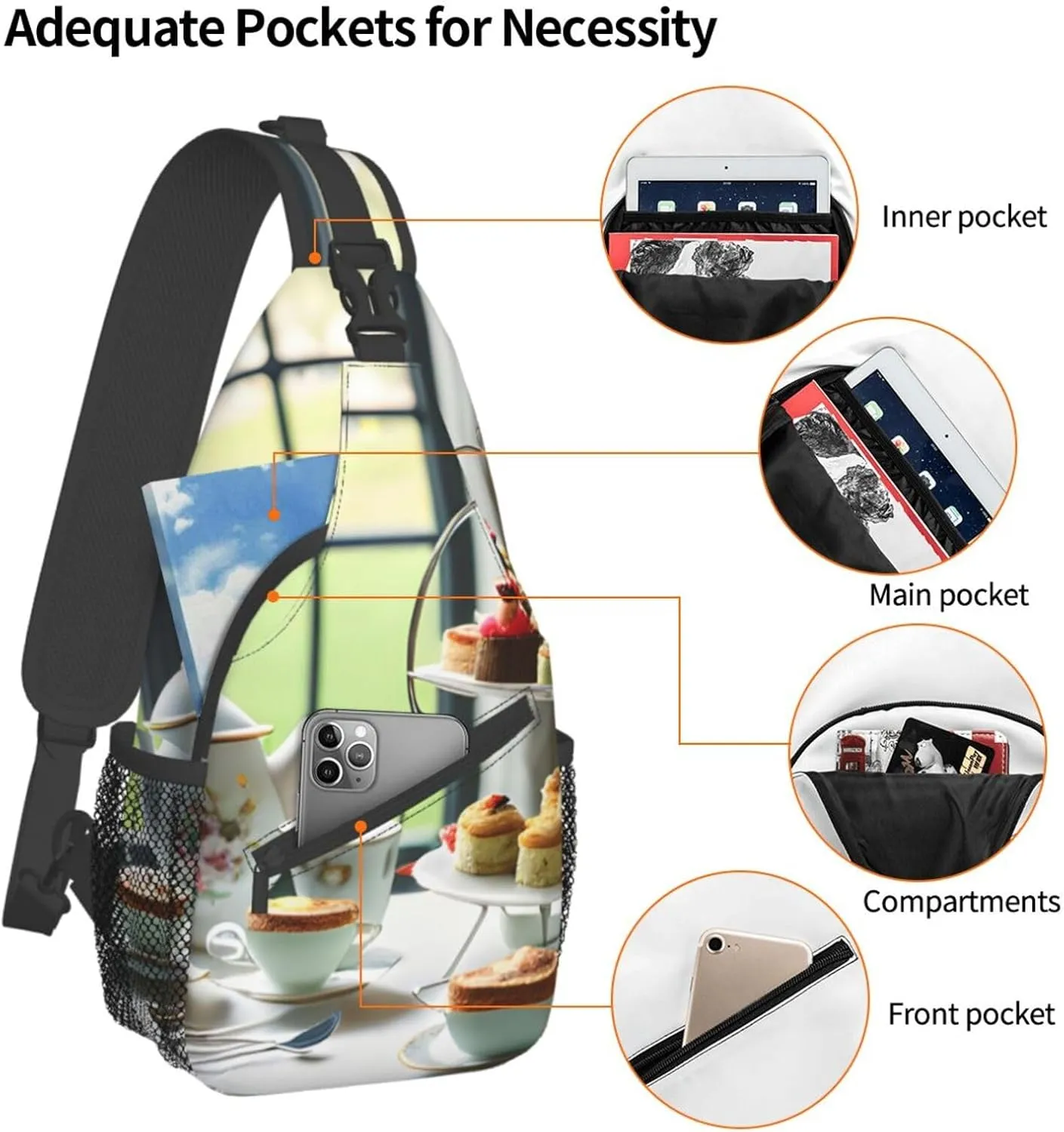 GeRRiT Afternoon Tea Print Small Backpack Sling Bag For Women Men, Chest Bag Daypack Crossbody For Travel Sport, SB-122