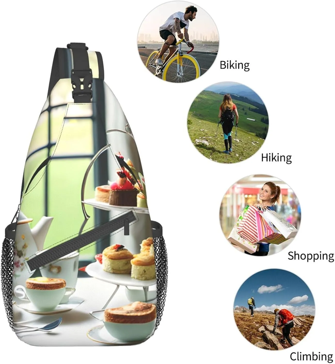 GeRRiT Afternoon Tea Print Small Backpack Sling Bag For Women Men, Chest Bag Daypack Crossbody For Travel Sport, SB-122