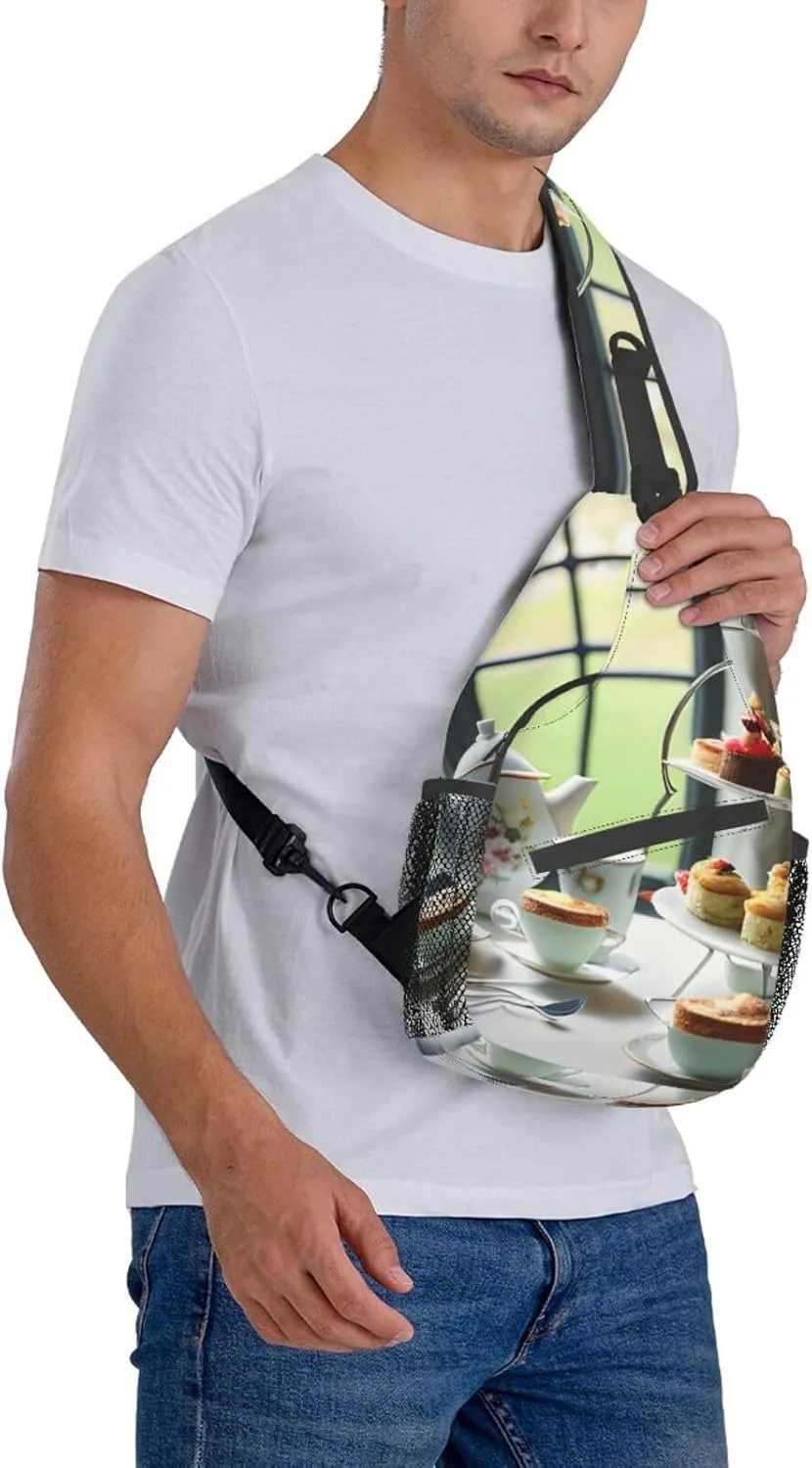 GeRRiT Afternoon Tea Print Small Backpack Sling Bag For Women Men, Chest Bag Daypack Crossbody For Travel Sport, SB-122