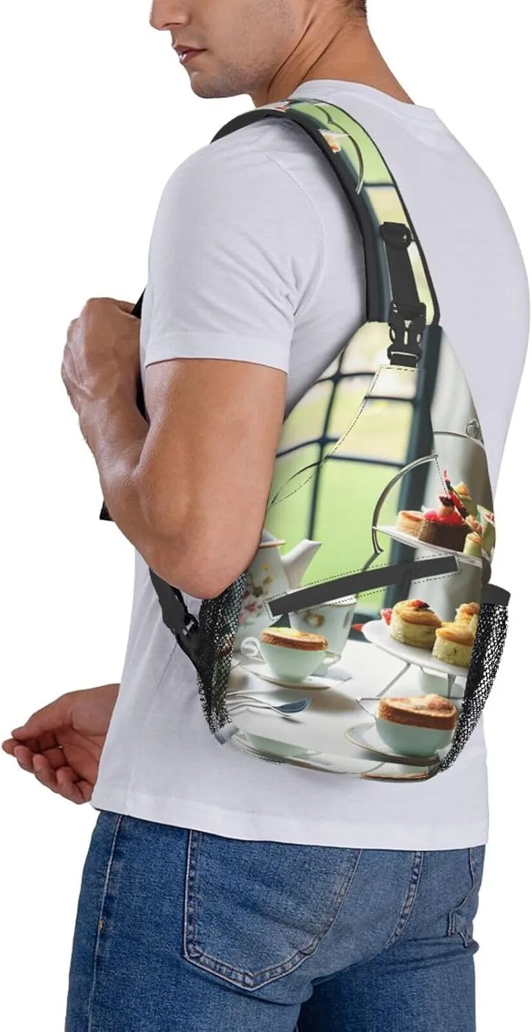 GeRRiT Afternoon Tea Print Small Backpack Sling Bag For Women Men, Chest Bag Daypack Crossbody For Travel Sport, SB-122