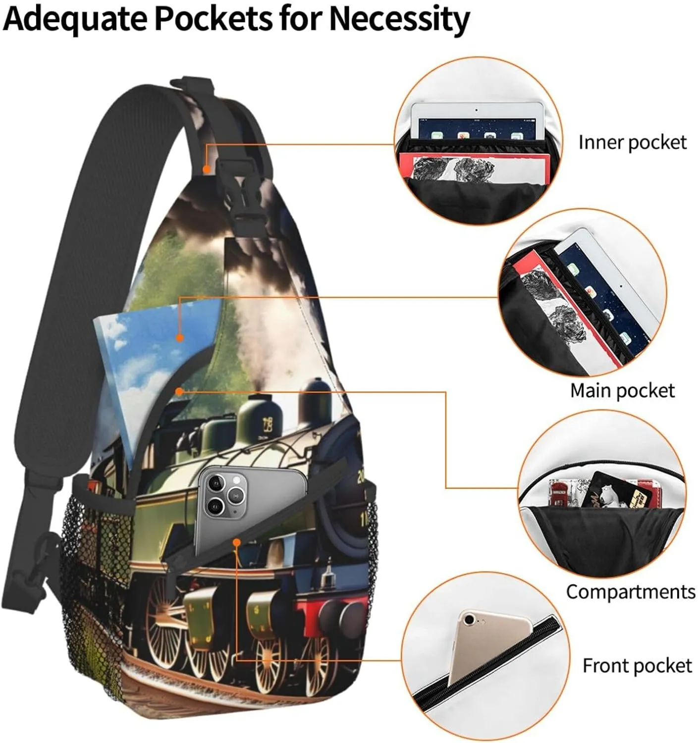 GeRRiT Steam Little Train Print Small Backpack Sling Bag For Women Men, Chest Bag Daypack Crossbody For Travel Sport