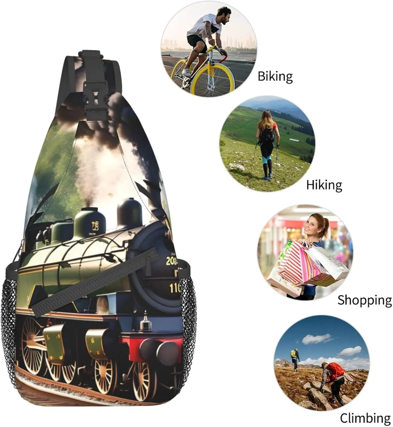 GeRRiT Steam Little Train Print Small Backpack Sling Bag For Women Men, Chest Bag Daypack Crossbody For Travel Sport