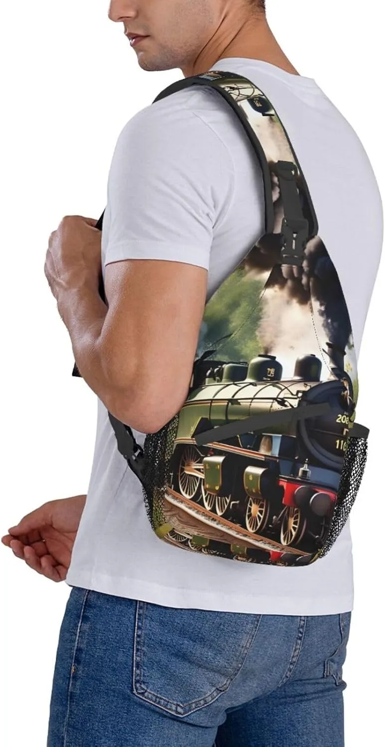 GeRRiT Steam Little Train Print Small Backpack Sling Bag For Women Men, Chest Bag Daypack Crossbody For Travel Sport
