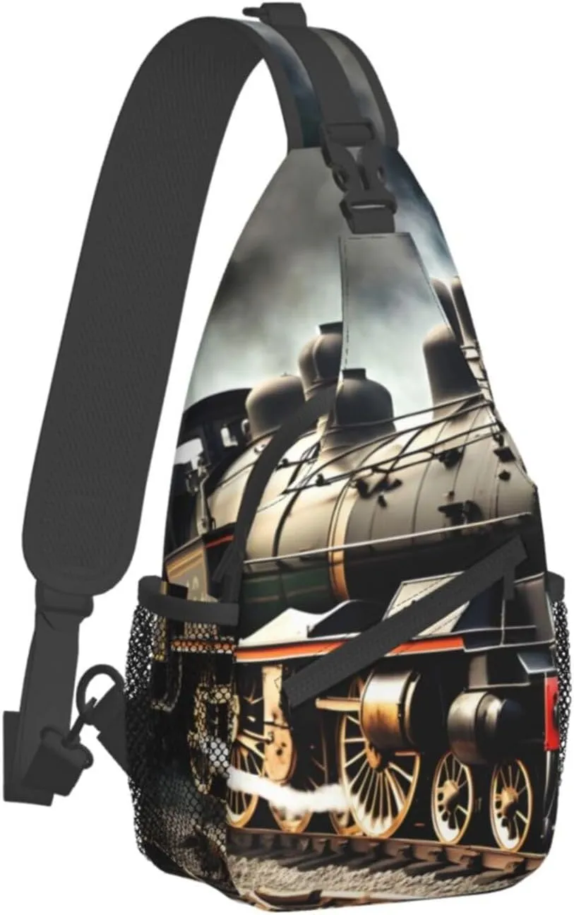 GeRRiT Steam Locomotive Train Print Small Backpack Sling Bag For Women Men, Chest Bag Daypack Crossbody For Travel Sport, SB-122