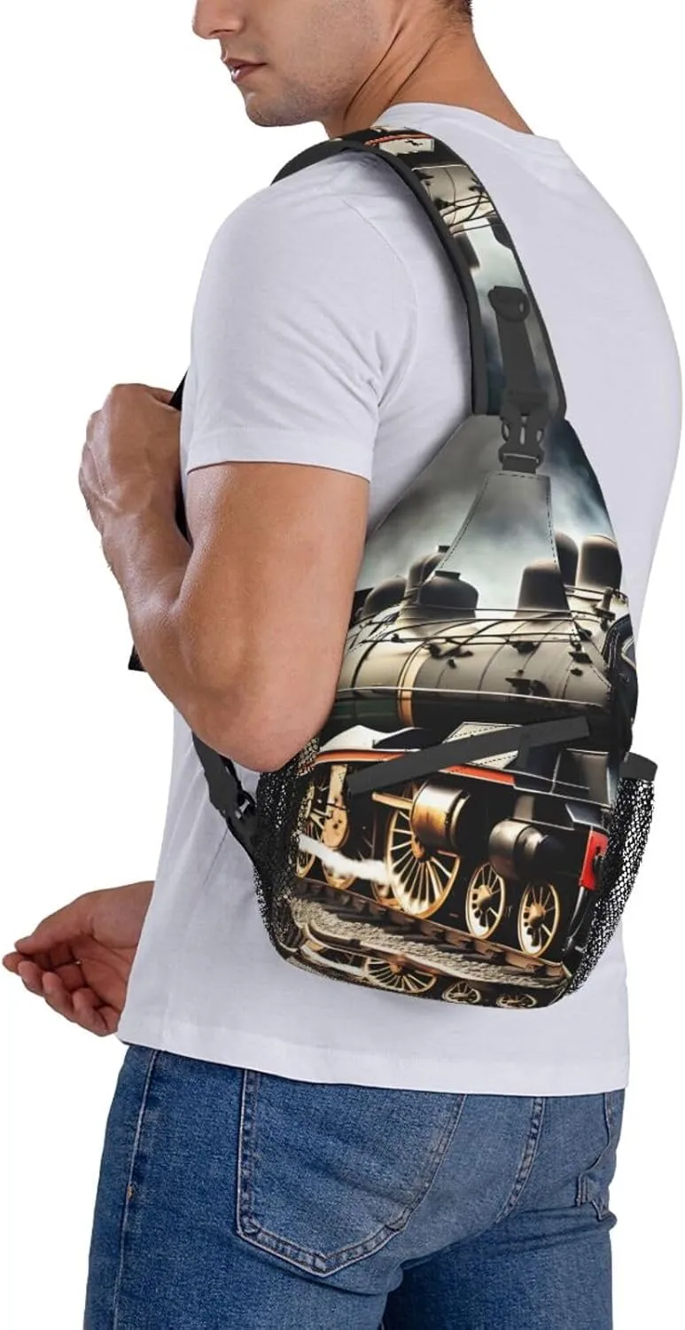 GeRRiT Steam Locomotive Train Print Small Backpack Sling Bag For Women Men, Chest Bag Daypack Crossbody For Travel Sport, SB-122