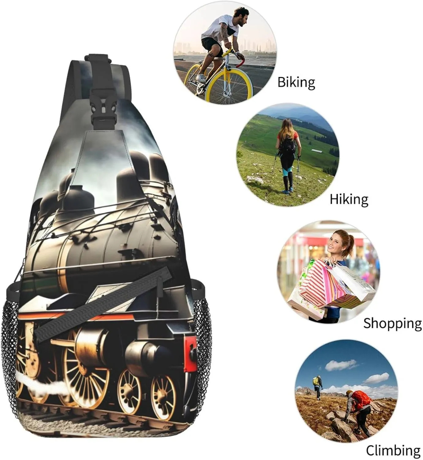 GeRRiT Steam Locomotive Train Print Small Backpack Sling Bag For Women Men, Chest Bag Daypack Crossbody For Travel Sport, SB-122