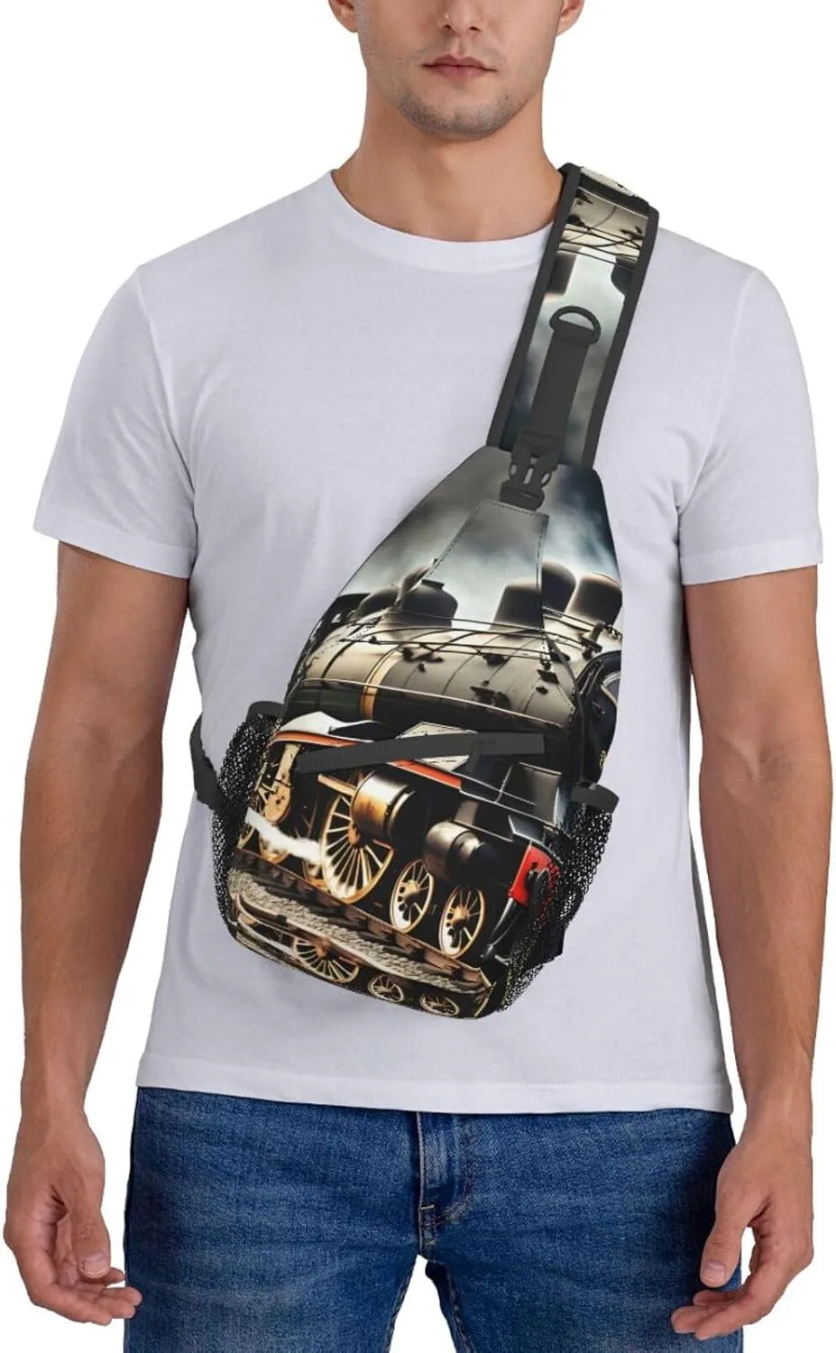 GeRRiT Steam Locomotive Train Print Small Backpack Sling Bag For Women Men, Chest Bag Daypack Crossbody For Travel Sport, SB-122