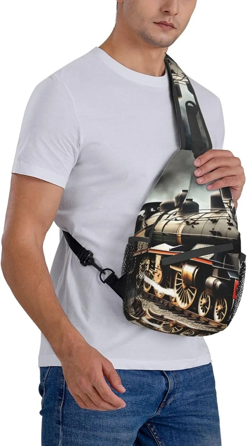 GeRRiT Steam Locomotive Train Print Small Backpack Sling Bag For Women Men, Chest Bag Daypack Crossbody For Travel Sport, SB-122