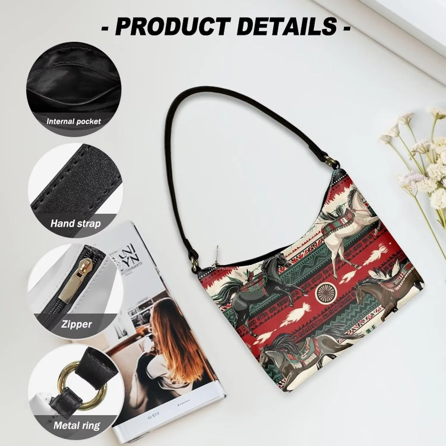 GIFTPUZZ Women Underarm Shoulder Bag Trendy Leather Purse with Top Handle Internal Pocket and Zipper Closure Waterproof