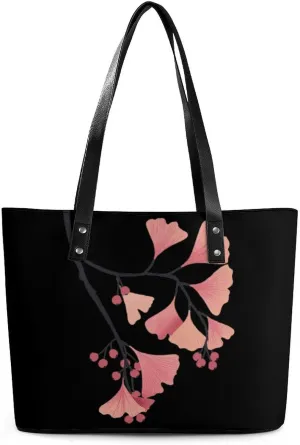 Ginkgo Tree Women's Tote Shoulder Bag Handbag Top Handle Leather 29 * 34 * 14cm