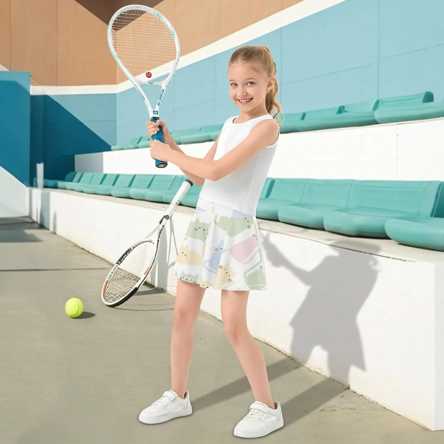 Girls Skorts Active Athletic Skirts with Inner Built-in Shorts for Golf Tennis 3-12T Geometric Stars Hot Pink