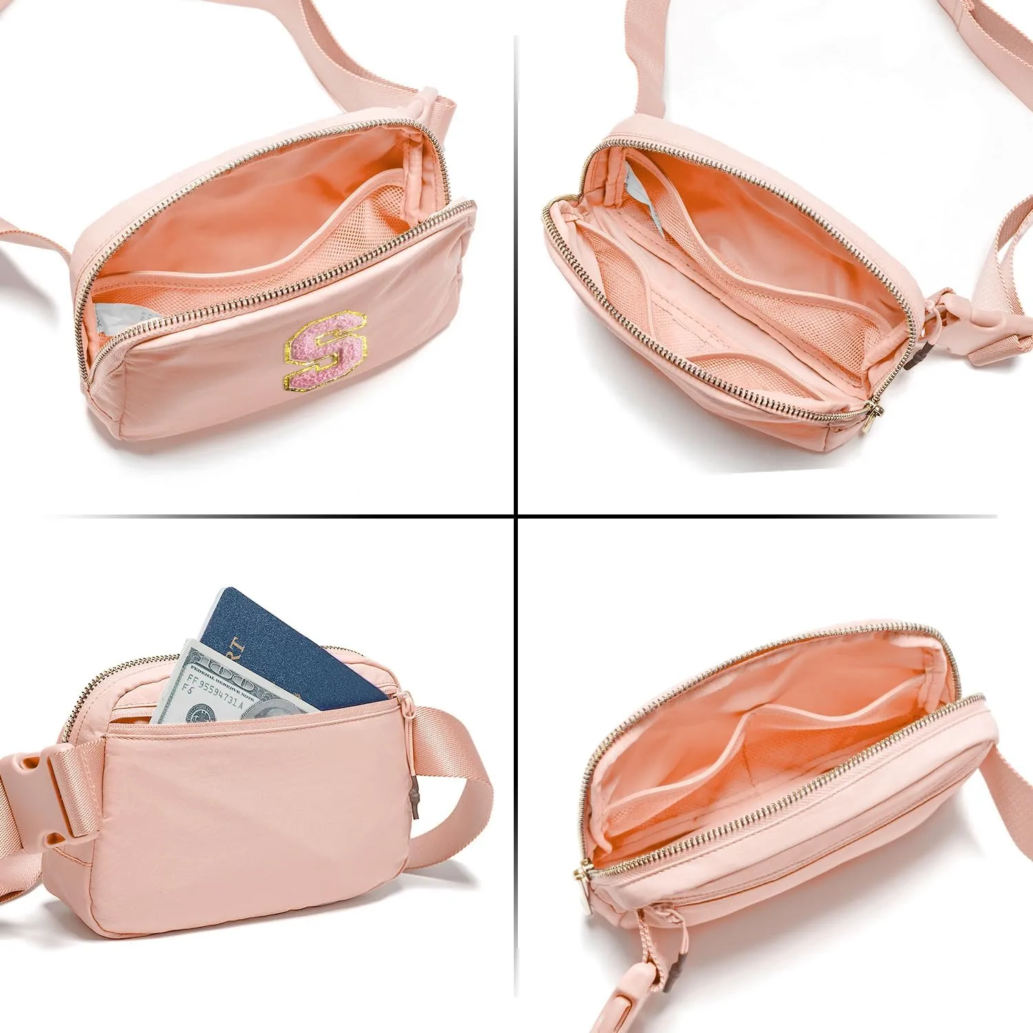 Gitus 6 7 8 9 10 Year Old Girl Gifts Belt Bag Fanny Pack Crossbody Bags with Initial Letter Patch Things for Teen Girls Easter Gifts for Girls Travel Essentials（Coral Pink-S）
