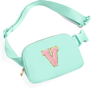 Gitus Belt Bag Fanny Pack Crossbody Bags with Initial Letter Patch Cute Stuff Birthday Gifts for Teenager Girls Trendy Preppy Stuff for Teen Girls Cool Stuff for Teens (Mint Green-V)