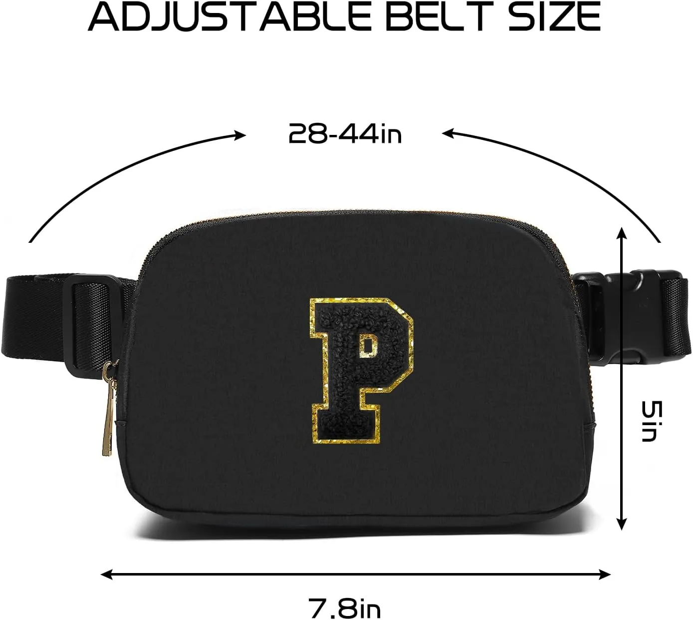 Gitus Belt Bag Fanny Pack Crossbody Bags with Initial Letter Patch Gifts for Wife Older Women Mother Coworker Bridesmaid Anniversary Travel Gifts Beach Gifts (Black-P)