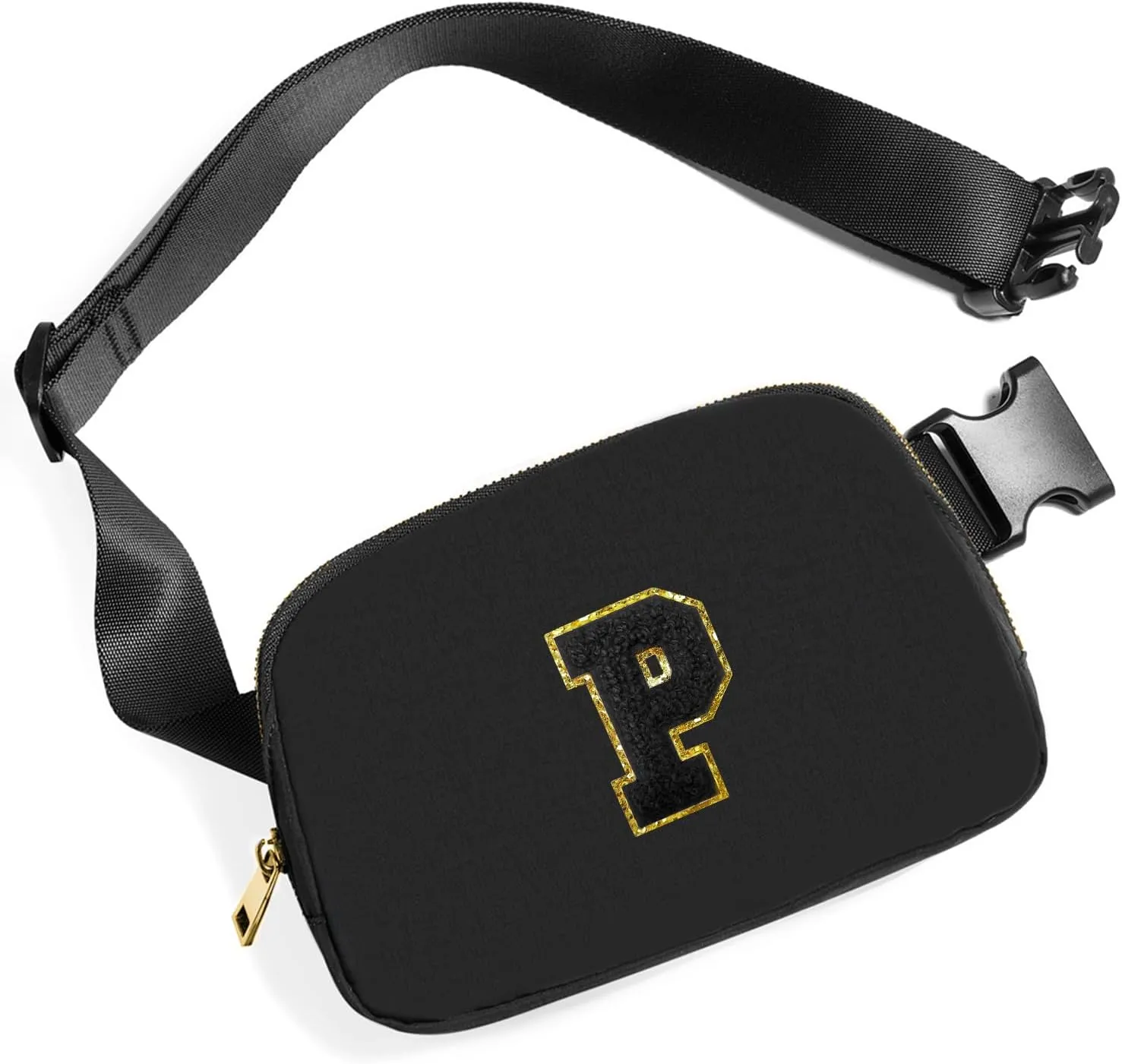 Gitus Belt Bag Fanny Pack Crossbody Bags with Initial Letter Patch Gifts for Wife Older Women Mother Coworker Bridesmaid Anniversary Travel Gifts Beach Gifts (Black-P)