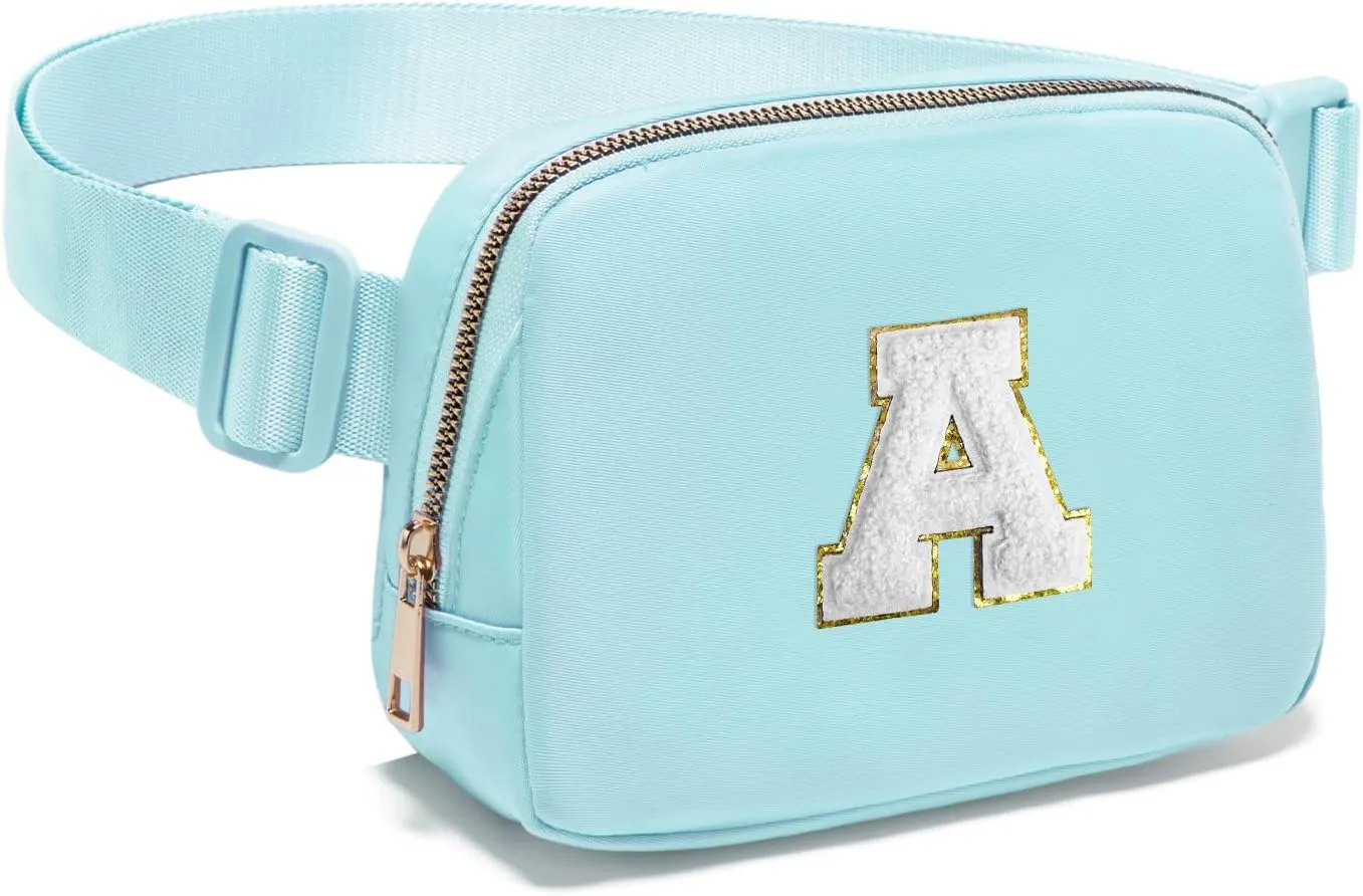 Gitus Birthday Gifts for 8 9 10 11 12 13 Year Old Girls Personalized Fanny Pack Crossbody Bags with Initial Letter Patch Belt Bag for Teen Girls Cute Trendy Stuff Travel Essentials (Icingblue-A)